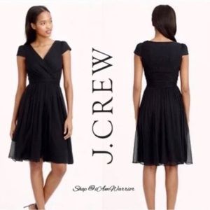 NWT J CREW Sz 8 Black MIRABELLE DRESS In Silk Chiffon Cap Sleeve